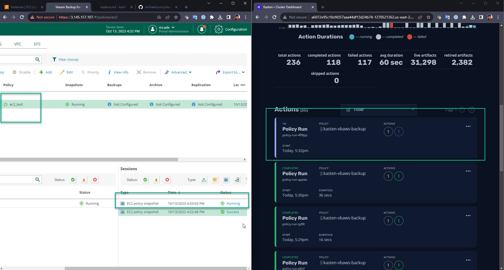 Triggering a Veeam Backup for AWSpolicy via Kasten