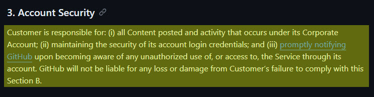 GitHub Terms of Service for Account Security