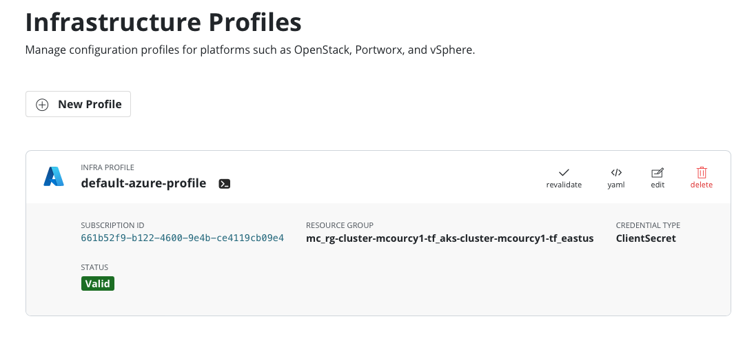 default infra profile created