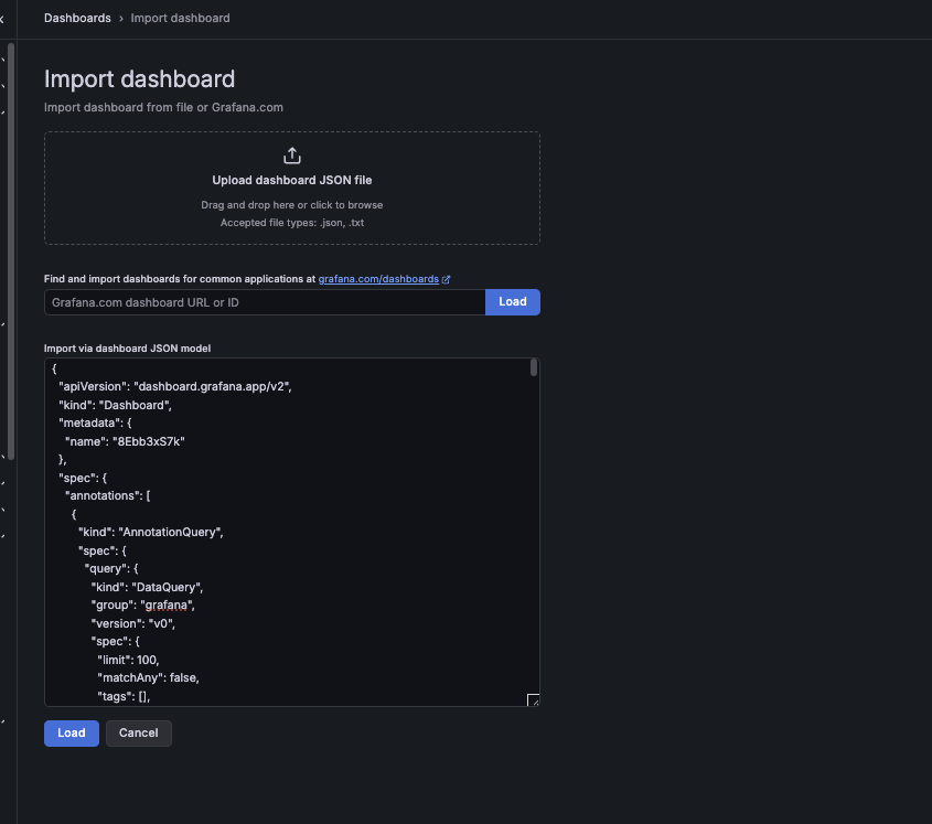 Grafana import dashboard
